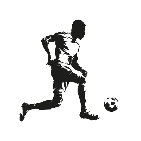 Jugador Fútbol Dispara Pelota Marca Gol Silueta Vectorial Aislada Vista — Archivo Imágenes Vectoriales