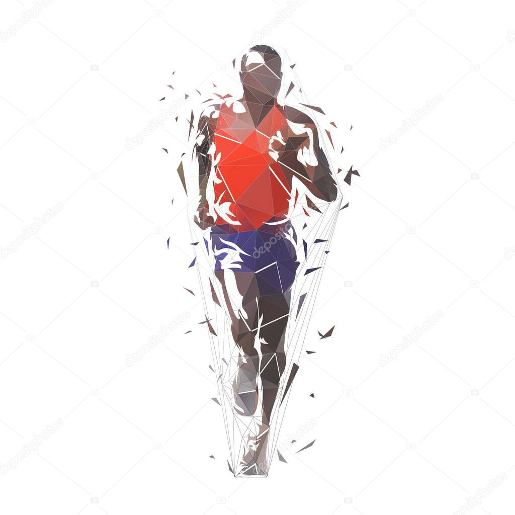 Run logo, running man, low polygonal vector illustration. Front view. Geometric runner logo from triangles