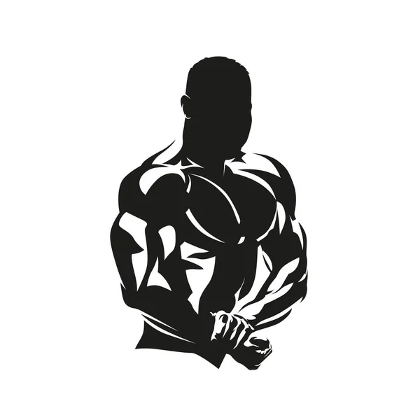 Bodybuilder Poseren Pronken Met Grote Spieren Het Logo Van Sportschool — Stockvector