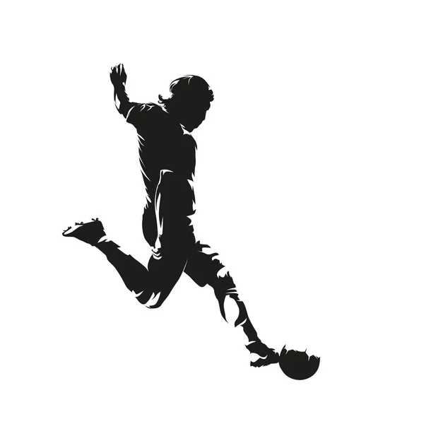 Jugador Fútbol Pateando Pelota Silueta Vectorial Abstracta Aislada Dibujo Tinta — Vector de stock