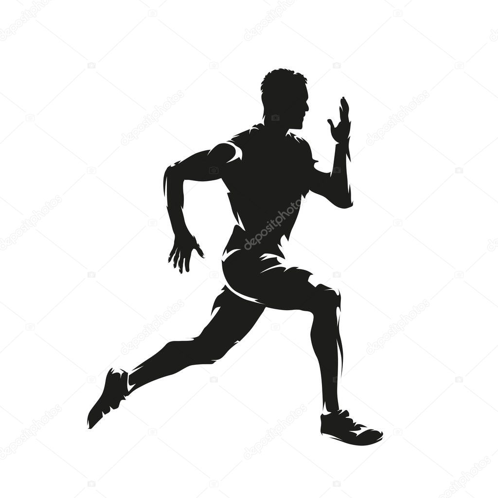 Run, running man, side view. Abstract isolated vector silhouette. Sprint. Athletics