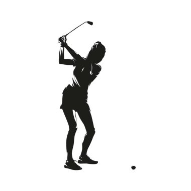 Golf, kadın golfçü, soyut izole vektör silueti. Golf salıncak logosu