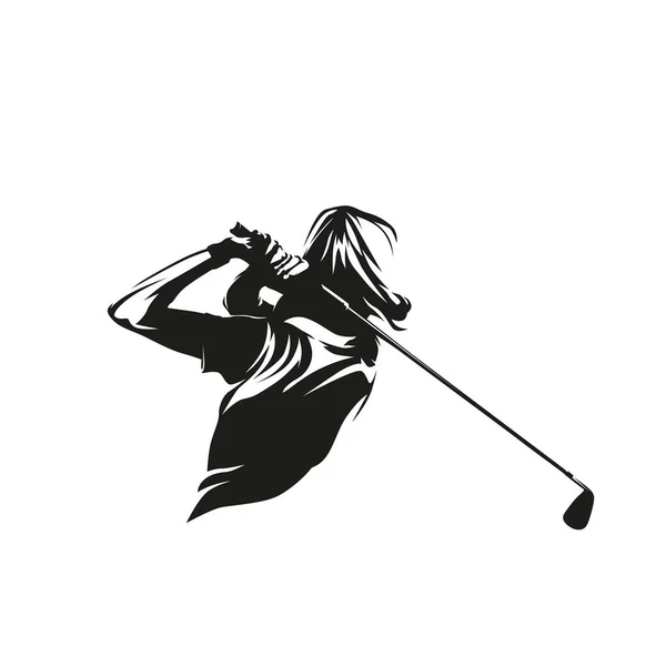 Golf Female Golfer Abstract Isolated Vector Silhouette Golf Swing Logo — Stock vektor