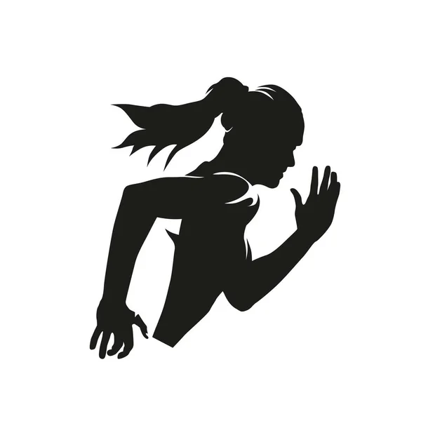 Εκτέλεση Τρέξιμο Λογότυπο Γυναίκα Αφηρημένη Απομονωμένη Διανυσματική Σιλουέτα Πλευρική Άποψη — Διανυσματικό Αρχείο