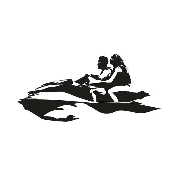 Personal Watercraft Pwc Water Scooter Jet Ski Couple Riding Recreational — Stockový vektor