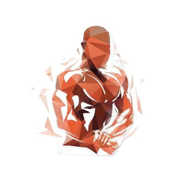 Bodybuilder Posing Showing Big Muscles Low Polygonal Bodybuilding Gym Logo — Stok Vektör