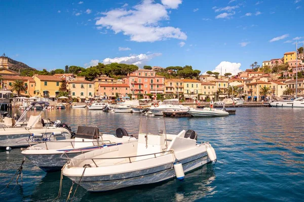 Porto Azzurro, Island of Elba, Italy - 19 September 2021 Colorful cityscape and Harbor of Porto Azzurro 