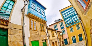 Sokak Sahnesi, Tipycal Mimarlık, Eski Şehir, Lugo Şehri, Lugo, Galiçya, İspanya, Avrupa