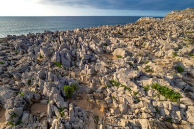 Rocky Coast, Pria Cliffs, Karst Formasyonu, Bufones de Pria, Asturias 'ın Korunan Doğu Sahili, Llanes de Pria, Asturias, İspanya, Avrupa