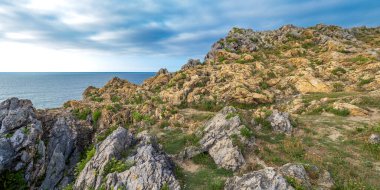 Rocky Coast, Pria Cliffs, Karst Formasyonu, Bufones de Pria, Asturias 'ın Korunan Doğu Sahili, Llanes de Pria, Asturias, İspanya, Avrupa