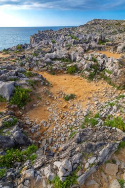 Rocky Coast, Pria Cliffs, Karst Formasyonu, Bufones de Pria, Asturias 'ın Korunan Doğu Sahili, Llanes de Pria, Asturias, İspanya, Avrupa