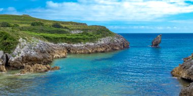 Buelna, Sahil ve Kayalıklar, Cantabrian Denizi, Buelna, Llanes, Asturias, İspanya, Avrupa