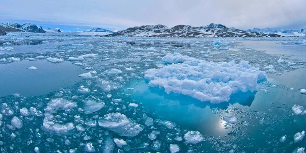 Drift Floating Ice Snowcapped Mountains Ijsberg Ice Floes Albert Land — Stockfoto