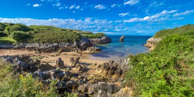 Buelna, Sahil ve Kayalıklar, Cantabrian Denizi, Buelna, Llanes, Asturias, İspanya, Avrupa
