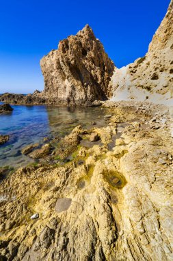 El Dedo Resifi, Cabo de Gata-Nijar Doğal Parkı, UNESCO Biyosfer Rezervi, Sıcak Çöl İklim Bölgesi, Almerya, Endülüs, İspanya, Avrupa