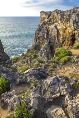 Rocky Coast, Pria Cliffs, Karst Formasyonu, Bufones de Pria, Asturias 'ın Korunan Doğu Sahili, Llanes de Pria, Asturias, İspanya, Avrupa