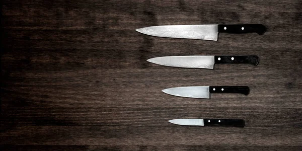 Topview Set Cooking Knives Dark Background — Foto de Stock