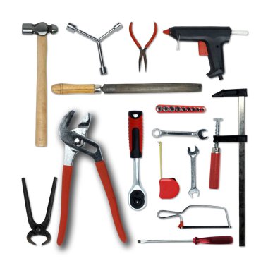 Beyaz Arkaplanda Farklı İş Araçlarının Görünümü - Stok Fotoğrafı