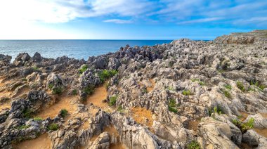 Rocky Coast, Pria Cliffs, Karst Formasyonu, Bufones de Pria, Asturias 'ın Korunan Doğu Sahili, Llanes de Pria, Asturias, İspanya, Avrupa