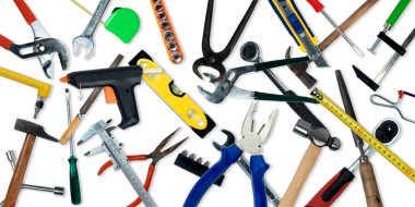 Beyaz Arkaplanda Farklı İş Araçlarının Görünümü - Stok Fotoğrafı