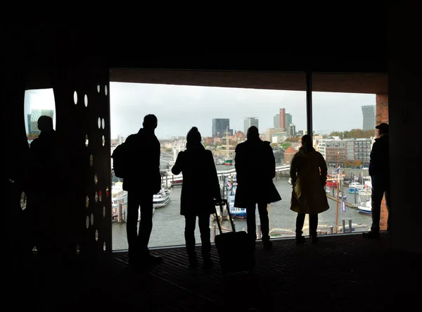 People Looking Port Hamburg Window Germany — Stock Photo, Image