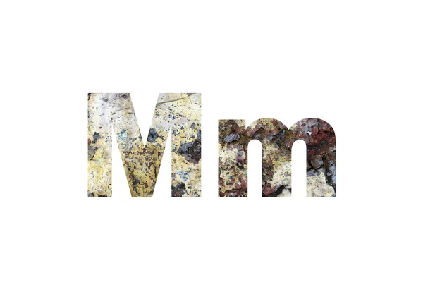 背景为红砖石质感 通过字母M的剪裁轮廓拍摄的 — 图库照片