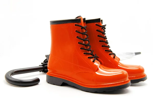 Bottes Caoutchouc Rouge Gros Plan Une Paire Imperméables Pour Femmes — Photo