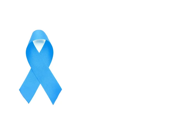 Γαλάζια Κορδέλα Λευκό Φόντο Παγκόσμια Ημέρα Για Τον Καρκίνο Του — Φωτογραφία Αρχείου
