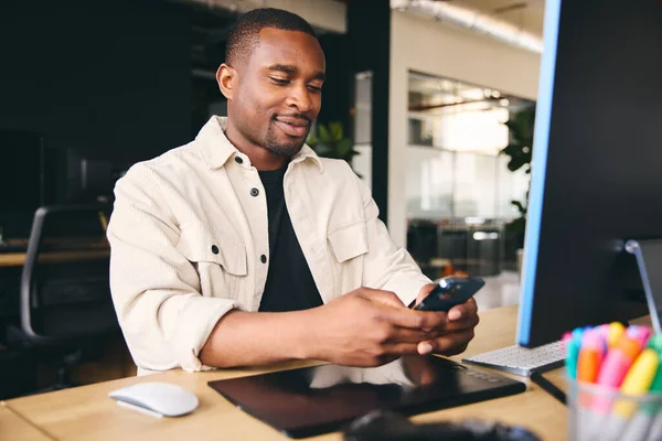 Young Black Male Advertising Marketing Design Creative Modern Office Sitting — Stok fotoğraf
