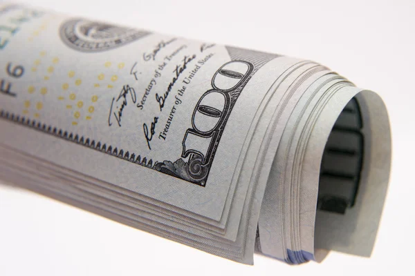 Stack of one hundred dollar bills close-up. — Stock Photo, Image