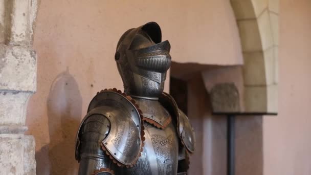 Armure Chevalier Vintage Cuivre Avec Une Lance Époque Médiévale Dans — Video