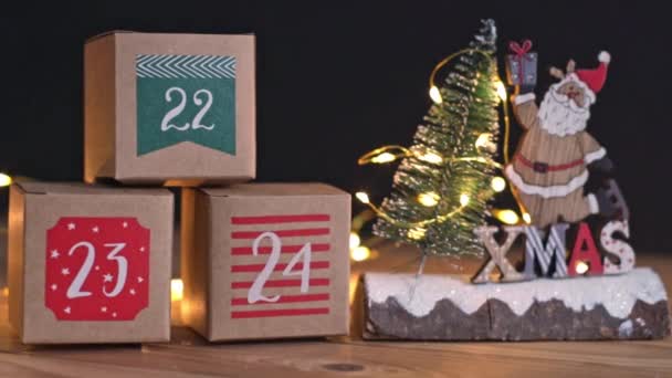 Hermoso Calendario Adviento Tres Cajas Artesanía Con Números Decoración Navidad — Vídeo de stock
