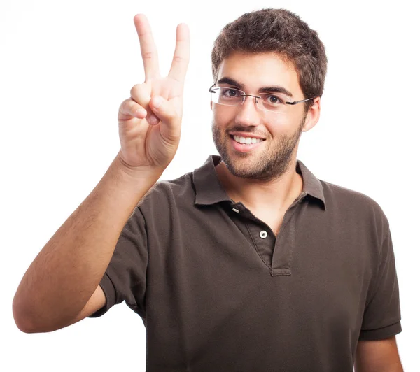 Man doing victory symbol — Stock Photo, Image