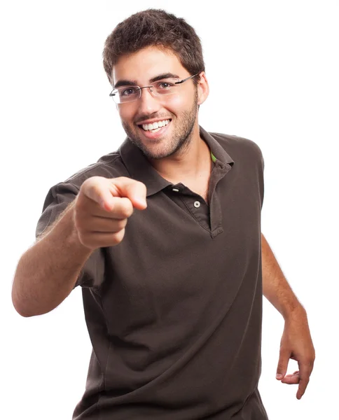 Hombre apuntando a la cámara — Foto de Stock