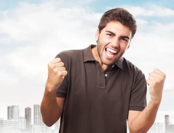 Man doing winner gesture — Stock Photo, Image