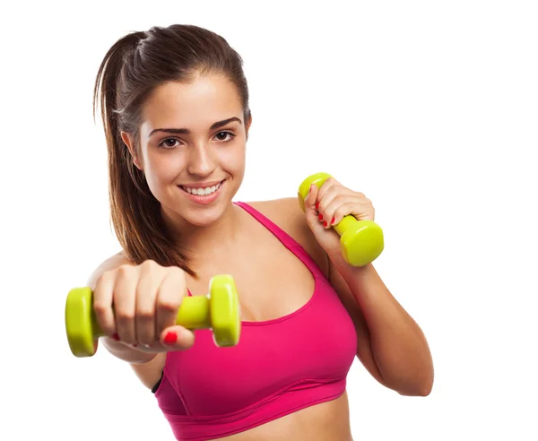 Menina exercício com pesos — Fotografia de Stock