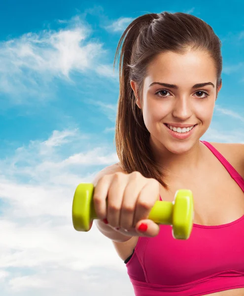 Menina exercício com pesos — Fotografia de Stock