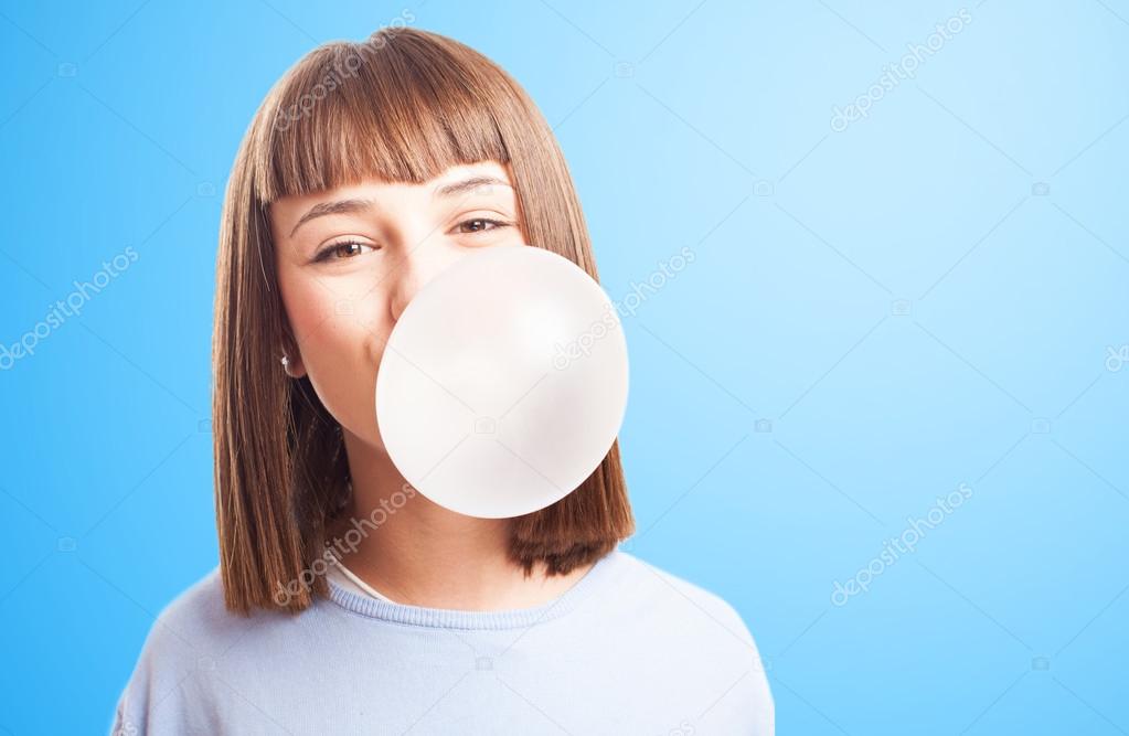 Girl doing with chewing gum