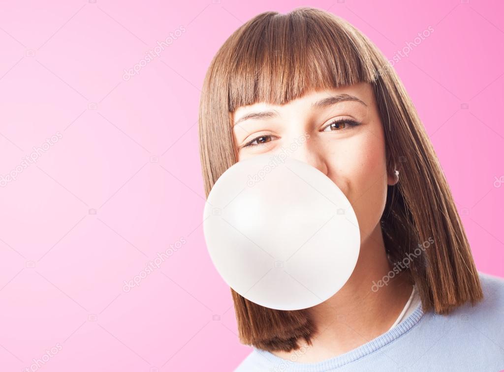 Girl doing with chewing gum