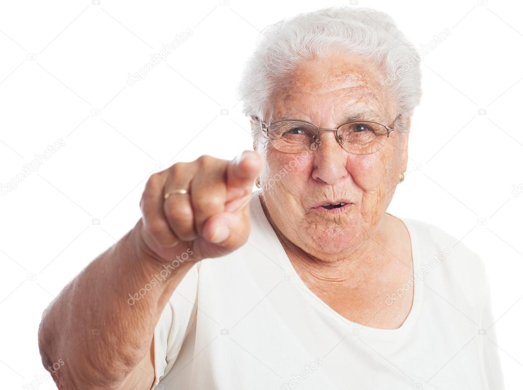Elder woman pointing