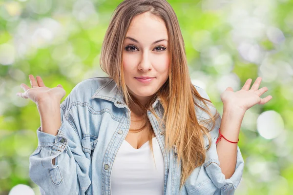 Woman doing indecision gesture — Stock Photo, Image