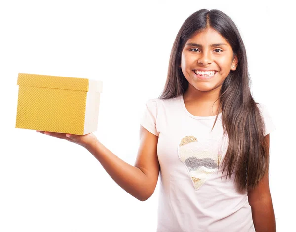 Girl holding present — Stock Photo, Image