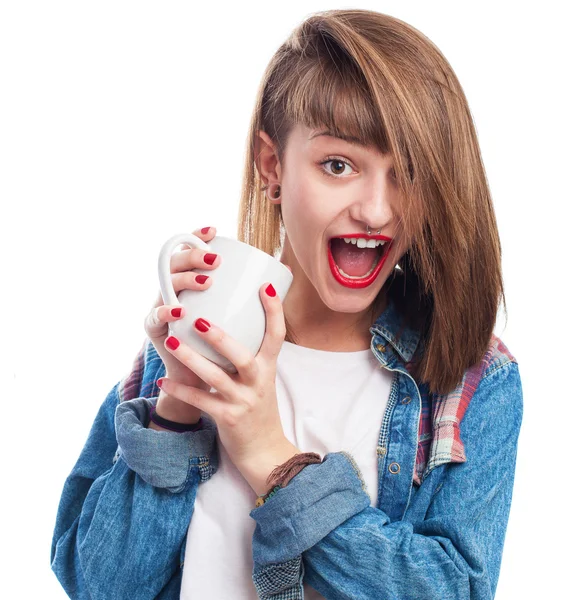 Girl holding mug — Stock Photo, Image