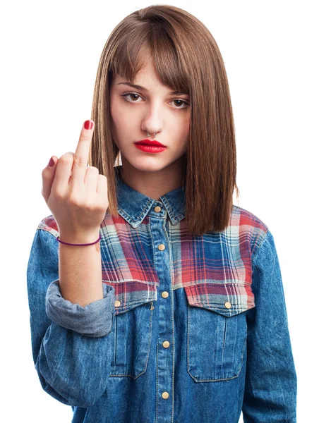 Woman insulting with finger — Stock Photo, Image