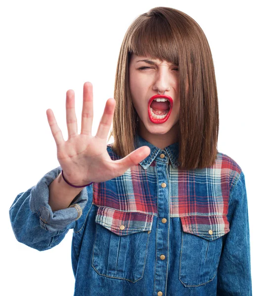 Vrouw doen stop gebaar — Stockfoto