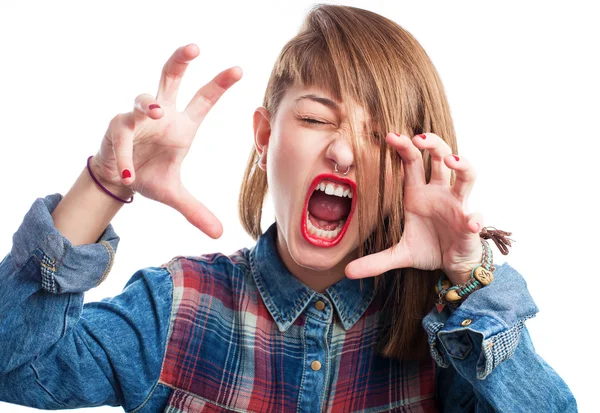 Woman doing aggressive gesture — Stock Photo, Image