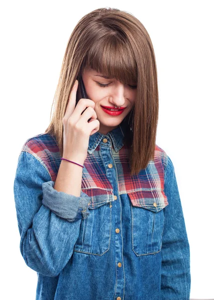 Woman talking with mobile — Stock Photo, Image