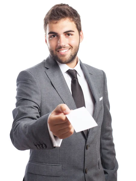 Empresário oferecendo seu cartão de contato — Fotografia de Stock