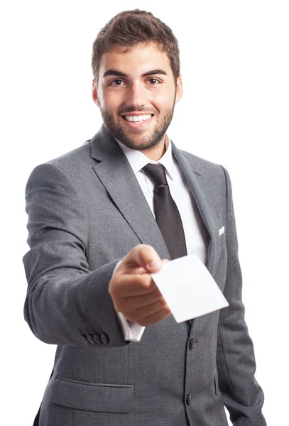 Бізнесмен пропонує свою контактну картку — стокове фото