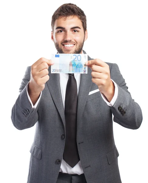 Businessman holding euro banknote — Stock Photo, Image